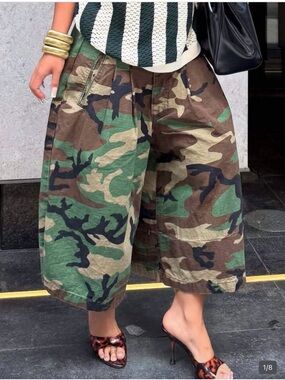 SHEIN Camouflage Wide-Leg Bermuda Shorts in Green and Brown